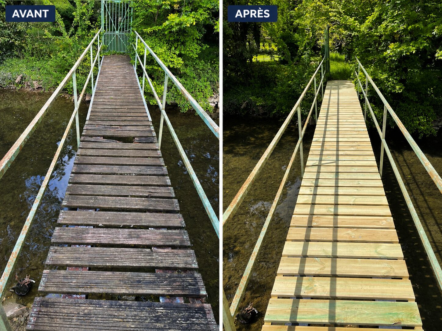 Rénovation d'un mur d'enceinte - avant et après