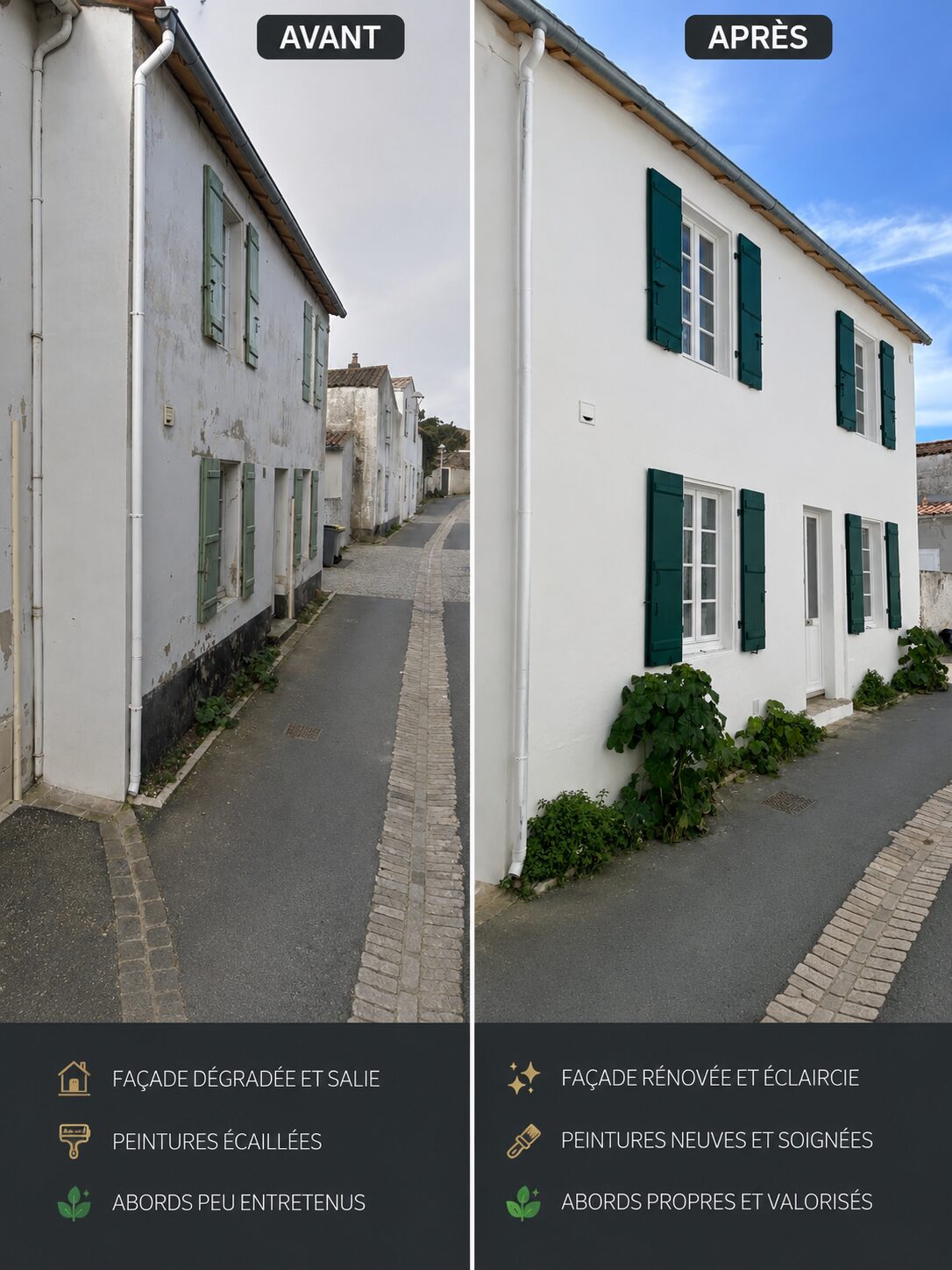 Peinture de façade pavillon - avant et après